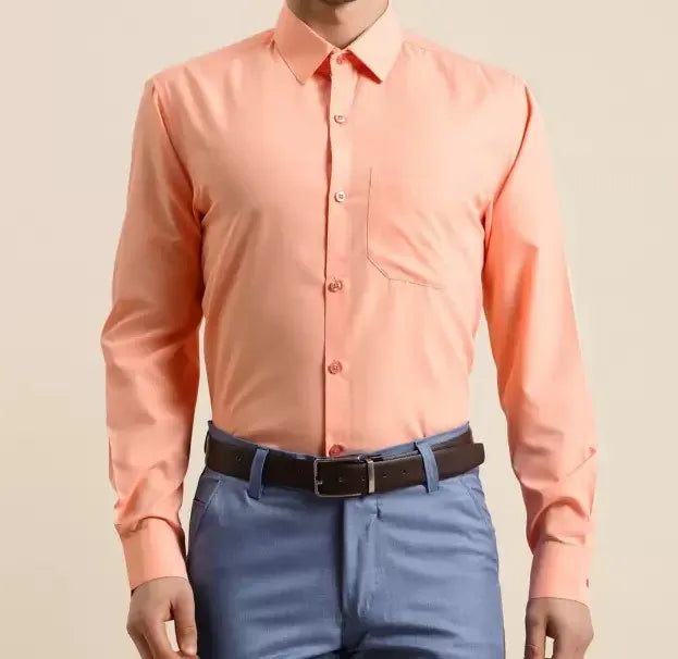 Men's Cotton Solid Shirts (Formal, Light Orange)