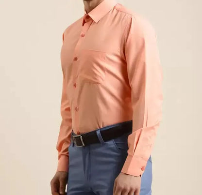 Men's Cotton Solid Shirts (Formal, Light Orange)