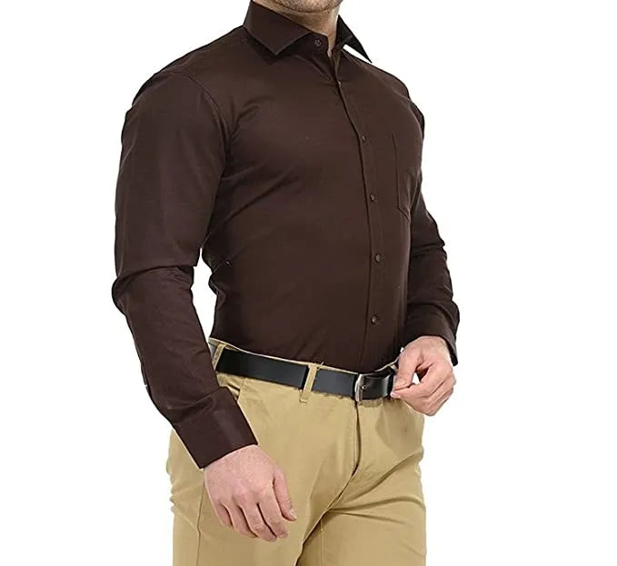 Men's Cotton Solid Shirts (Formal, Brown)