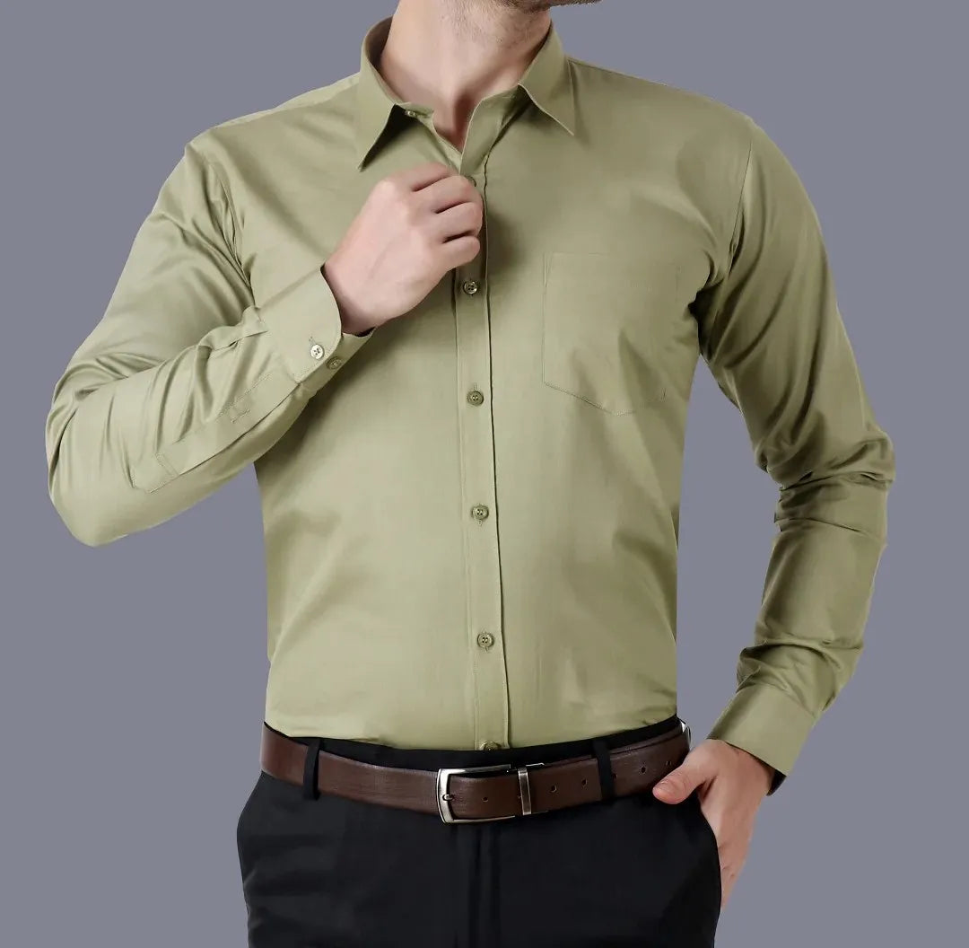 Men's Cotton Solid Shirts (Formal, Olive Green)