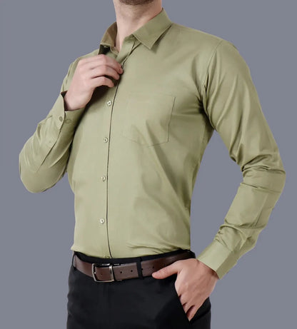 Men's Cotton Solid Shirts (Formal, Olive Green)